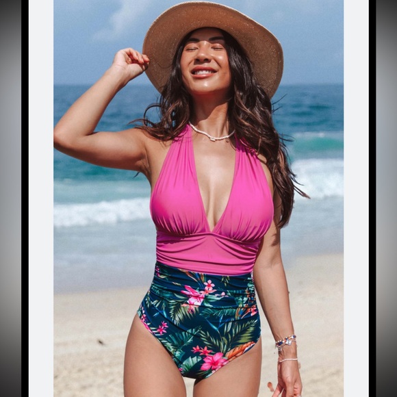 Cupshe Other - BNWT Night Orchid Halter Tummy Control One-Piece Swimsuit